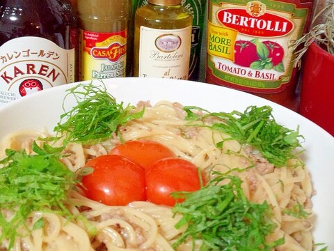 挽き肉としめじのカルボナーラ・お店の味☆